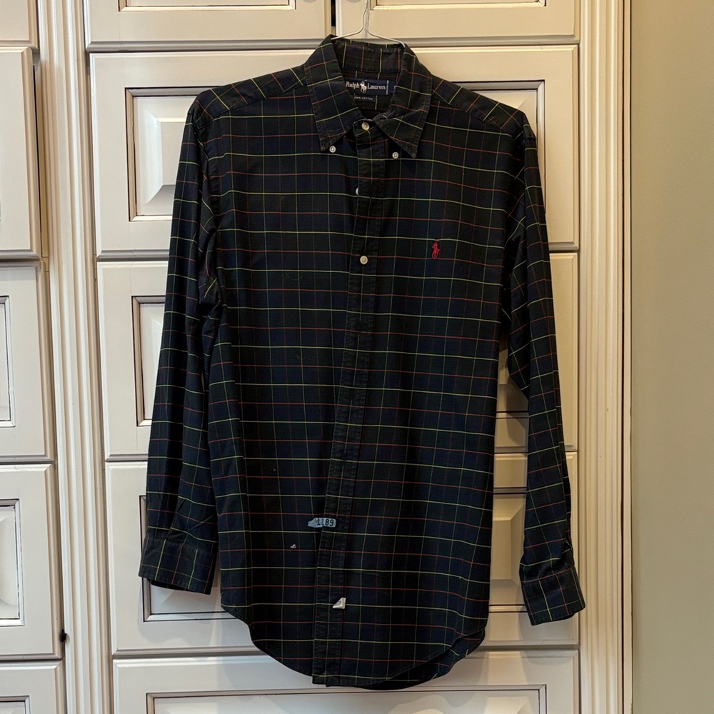 Polo by Ralph Lauren Men's Black and Green Plaid Shirt